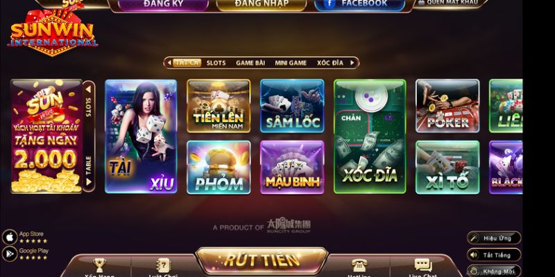 Giao diện bắt mắt của game tài xỉu SUNWIN 